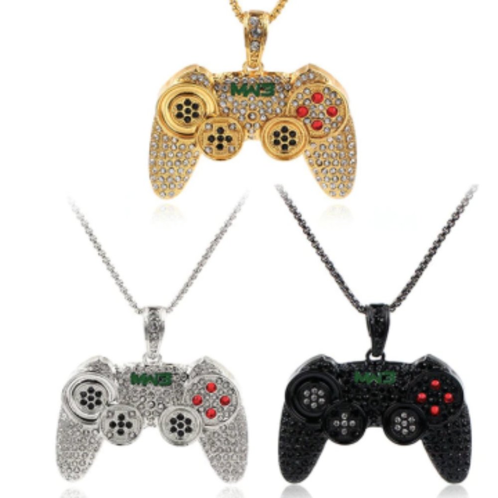 Iced Out Game Controller Handle Pendant Necklace